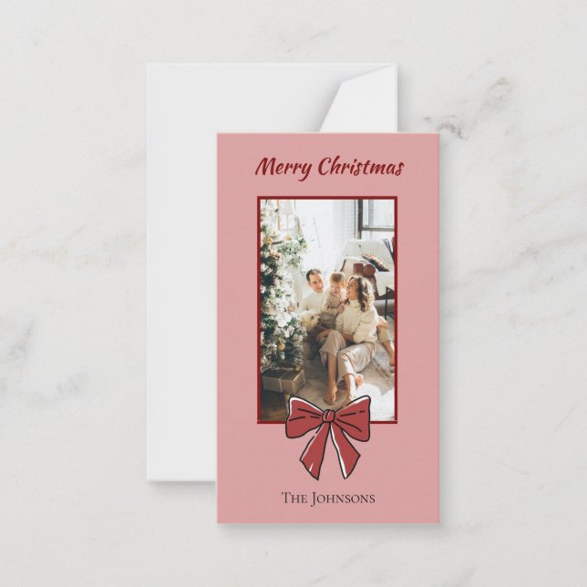 Merry Christmas Personalized Note Card | Red Bow Anteckningskort (Framsida)