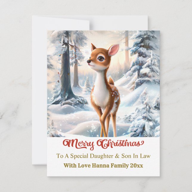 Merry Christmas Personised I Cute Baby Deer Julkort (Framsida)