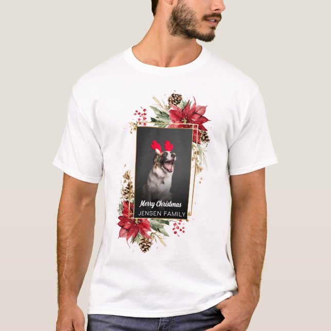 Merry Christmas pet dog cat photo holiday gifts  T Shirt (Framsida)