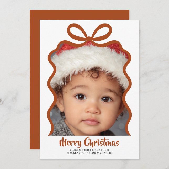 Merry Christmas Photo and Ribbon Personalized Julkort (Fram/baksida)