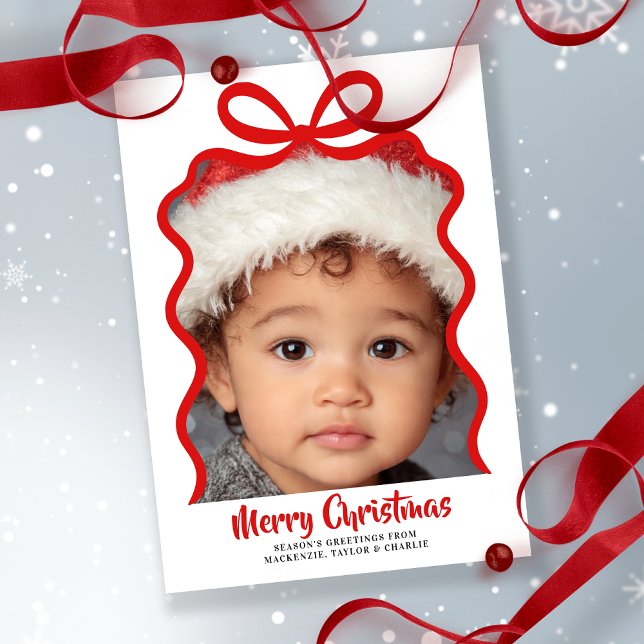 Merry Christmas Photo and Ribbon Personalized Julkort (Merry Christmas Photo and Ribbon Personalized Holiday Cards by Ricaso - other colors available )