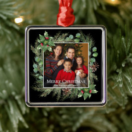 Merry Christmas Photo Wreath Botanical Julgransprydnad Metall