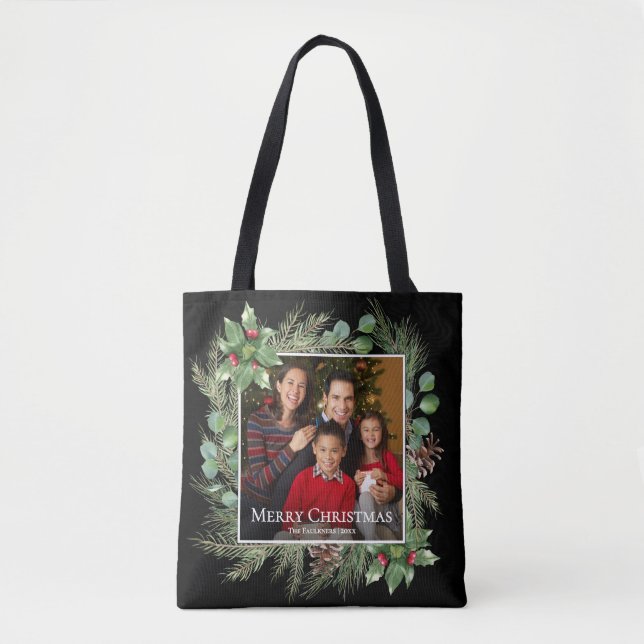 Merry Christmas Photo Wreath Holiday Tygkasse (Framsida)