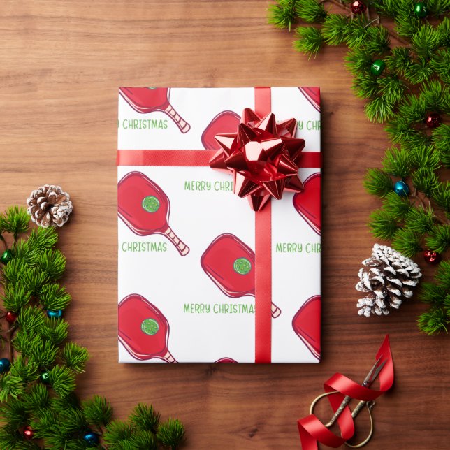 Merry Christmas Pickleball Red Paddle & Green Ball Presentpapper (Julgåva)