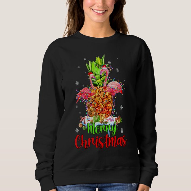 Merry Christmas Pineapple Flamingo  Xmas T Shirt (Framsida)