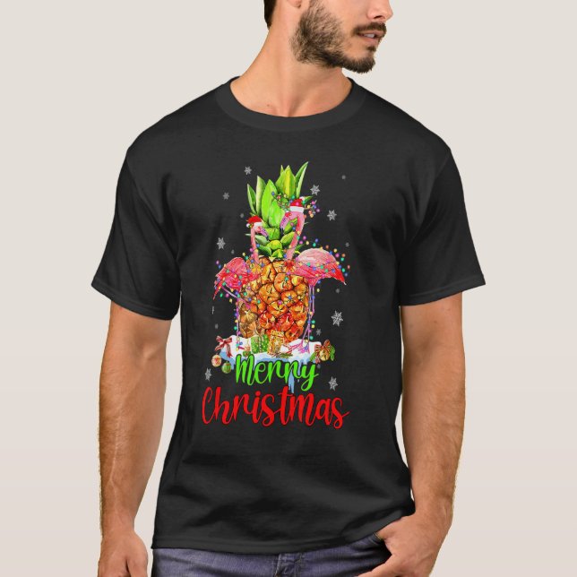 Merry Christmas Pineapple Flamingo  Xmas T Shirt (Framsida)