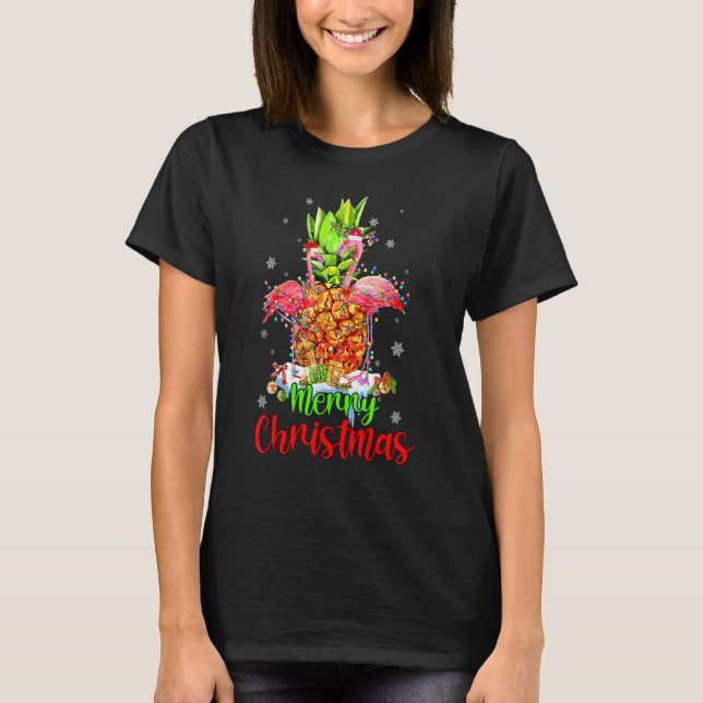 Merry Christmas Pineapple Flamingo  Xmas T Shirt (Framsida)
