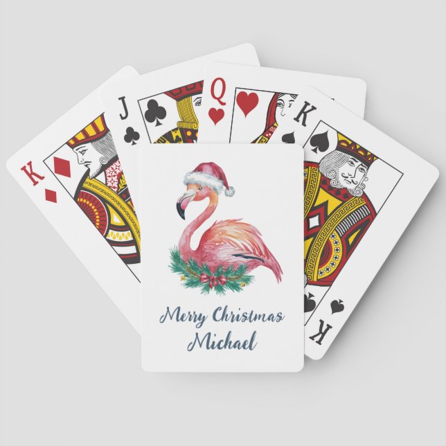 Merry Christmas Pink  Flamingo Personalized        Casinokort (Baksidan)
