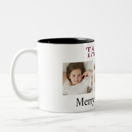 Merry Christmas Pink Mug – Own Photo And Name Två-Tonad Mugg