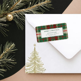 Merry Christmas Plaid Holiday Return Address Label Adressetikett