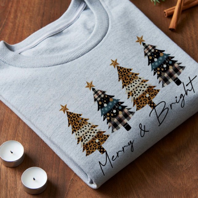 Merry Christmas Plaid & Leopard Print T Shirt (Skapare uppladdad)