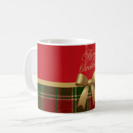 Merry Christmas Plaid Mug with Gold Bow Kaffemugg