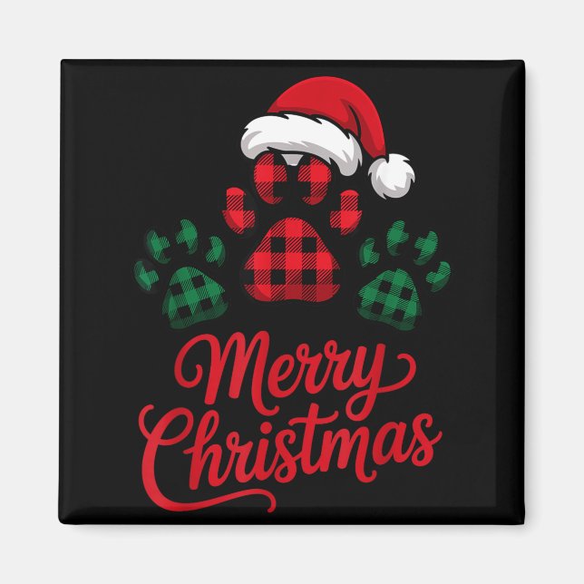 Merry Christmas Plaid Paw Pet Owners Holiday Dog L Magnet (Framsidan)