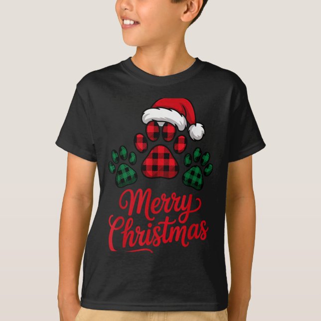 Merry Christmas Plaid Paw Pet Owners Holiday Dog L T Shirt (Framsida)