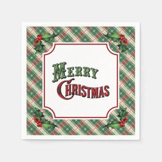 Merry Christmas Plaid with Holly Pappersservett