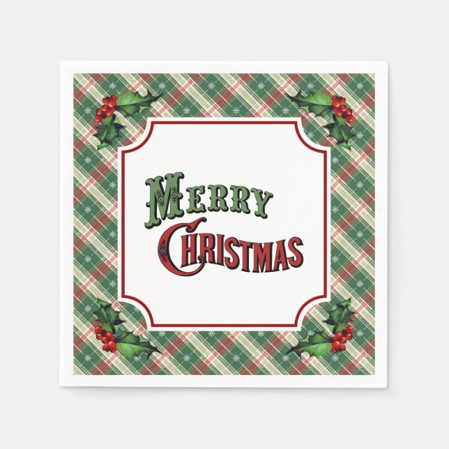 Merry Christmas Plaid with Holly Pappersservett (Framsidan)