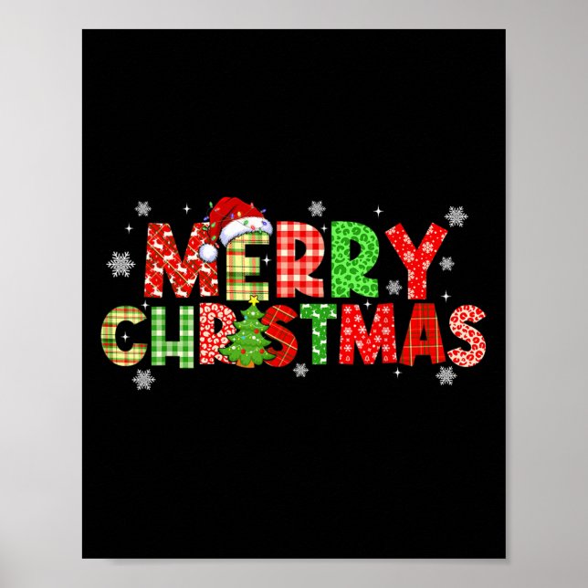Merry Christmas Plaid Xmas Tree Santa Hat Men Wome Poster (Framsidan)