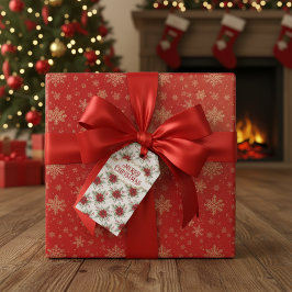 Merry Christmas Poinsettia Festive Red Floral      Presentetikett