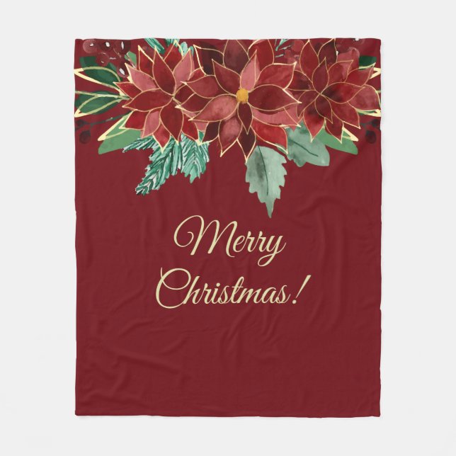 Merry Christmas Poinsettia Fleecefilt (Framsidan)