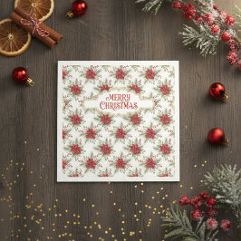 Merry Christmas Poinsettia Floral Holiday Pattern Pappersservett