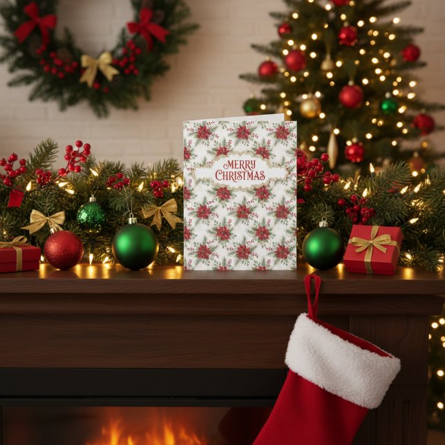 Merry Christmas Poinsettia Holiday Festive Floral  Kort (Skapare uppladdad)