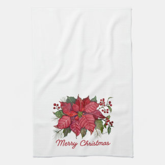 Merry Christmas Poinsettia Kitchen Towel Kökshandduk