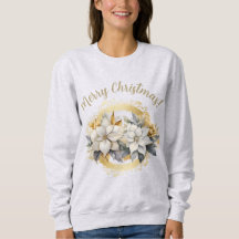 Merry Christmas Poinsettia White & Gold Sweatshirt