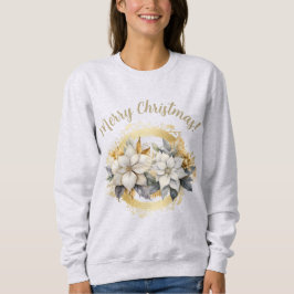 Merry Christmas Poinsettia White & Gold Sweatshirt T Shirt