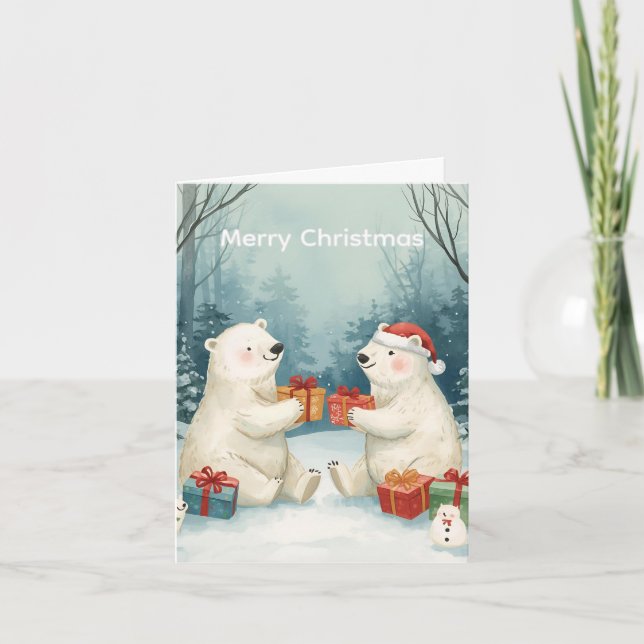 Merry Christmas Polar Bear Presents Christmas Card Helgkort (Framsida)