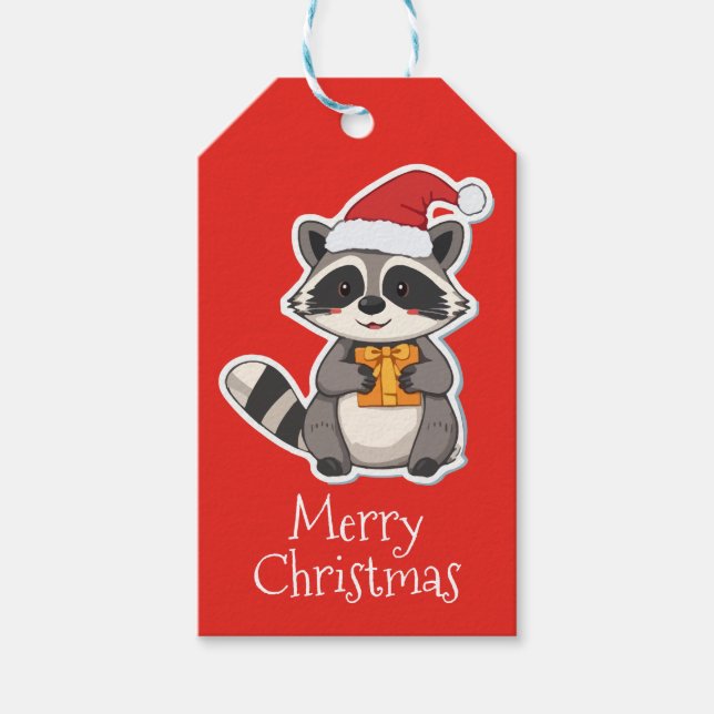 Merry Christmas Raccoon Presentetikett (Framsidan)