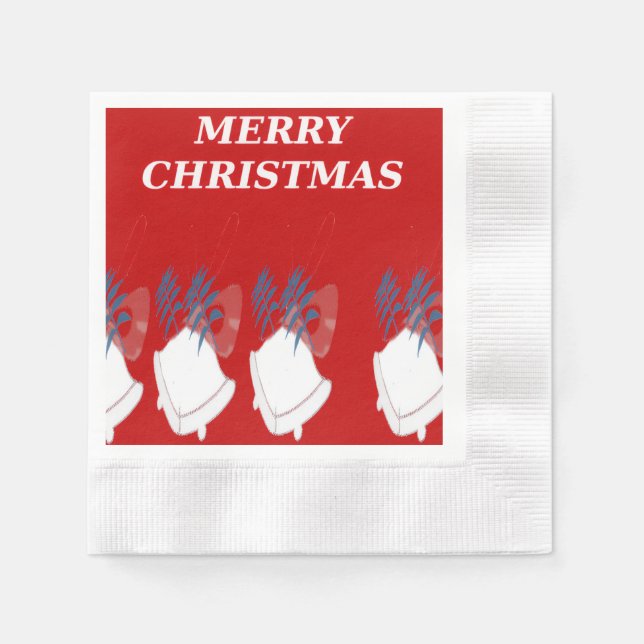 Merry Christmas Red and White Text Holiday Napkin Pappersservett (Framsidan)