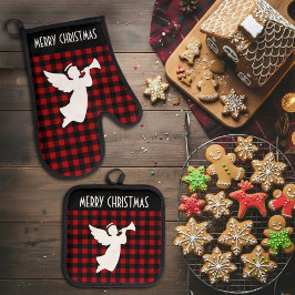 Merry Christmas Red & Black Buffalo Plaid Angel