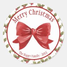 Merry Christmas Red Bow Botanical Berries