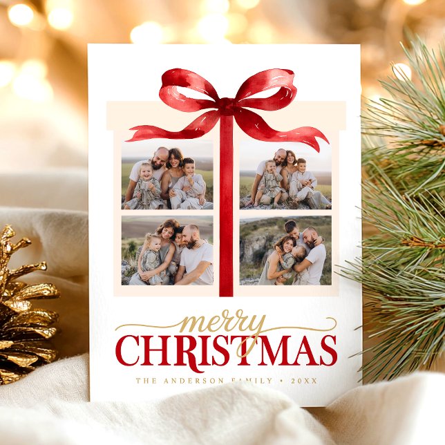 Merry Christmas Red Bow Helg Vykort (Skapare uppladdad)