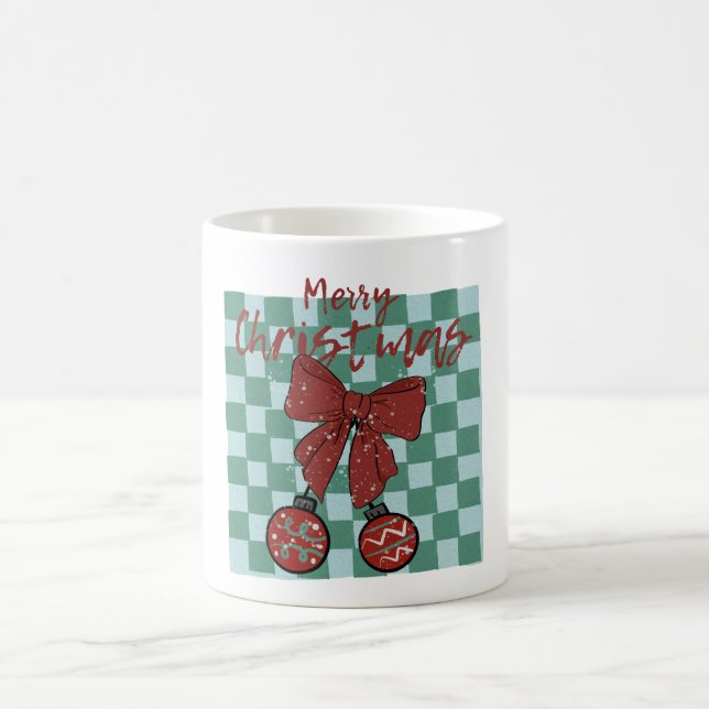 Merry Christmas Red Bow Ornaments Design Kaffemugg (Center)