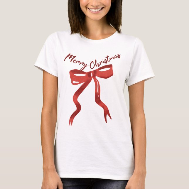 Merry Christmas Red Bow T-Shirt (Framsida)