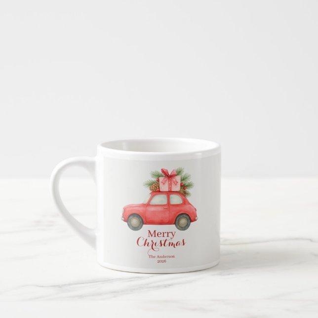 Merry Christmas Red Car – Personalized Holiday  Espressomugg (Vänster)