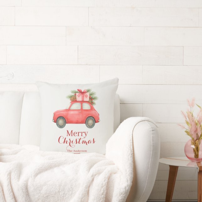 Merry Christmas Red Car – Personalized Holiday  Kudde (Soffa)