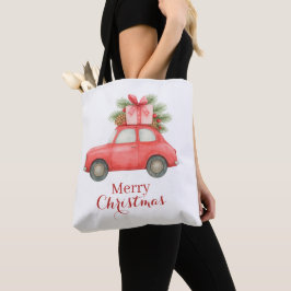 Merry Christmas Red Car – Personalized Holiday  Tygkasse