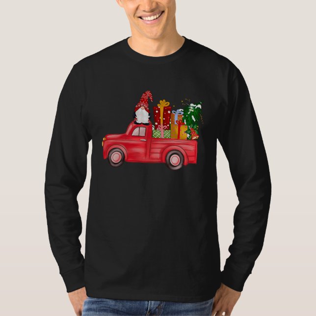 Merry Christmas Red Gnome Truck Funny  Men Women K T Shirt (Framsida)