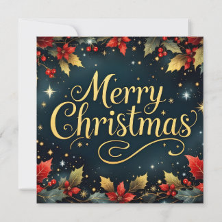 Merry Christmas Red/Gold Berries Tack Kort