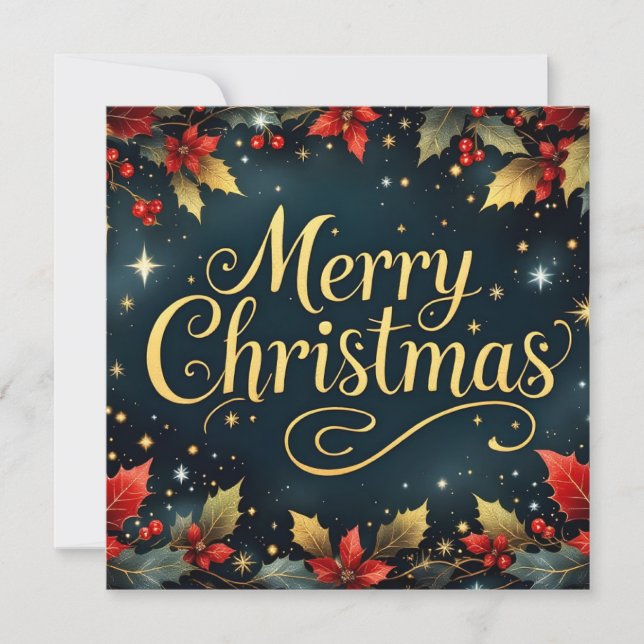 Merry Christmas Red/Gold Berries Tack Kort (Framsida)