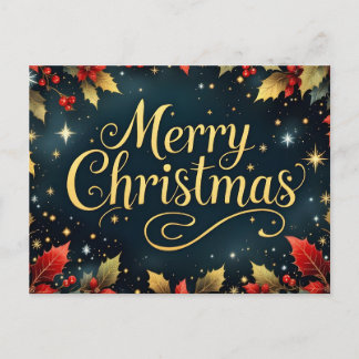 Merry Christmas Red/Gold Berries Vykort