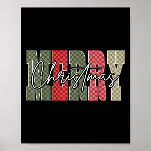 Merry Christmas Red Green Plaid Checkered Xmas Gir Poster (Framsidan)