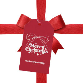 Merry Christmas red hand-drawn bow retro Presentetikett