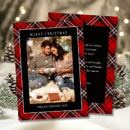 Merry Christmas Red Plaid Tartan Photo Julkort