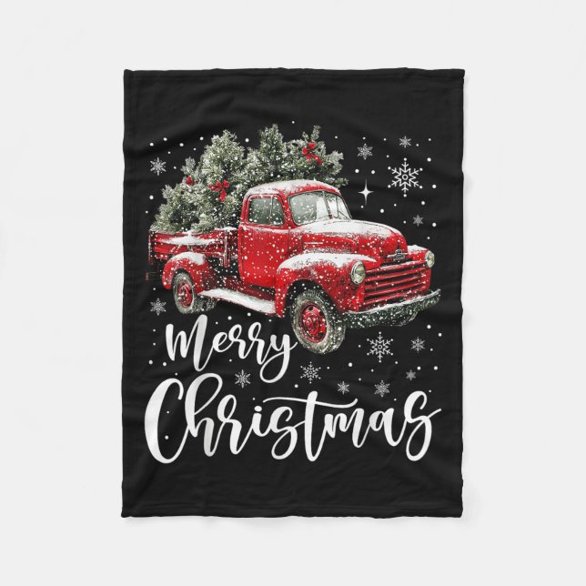 Merry Christmas Red Truck Family Matching Christma Fleecefilt (Framsidan)