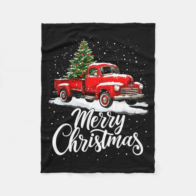Merry Christmas Red Truck Family Matching Christma Fleecefilt (Framsidan)