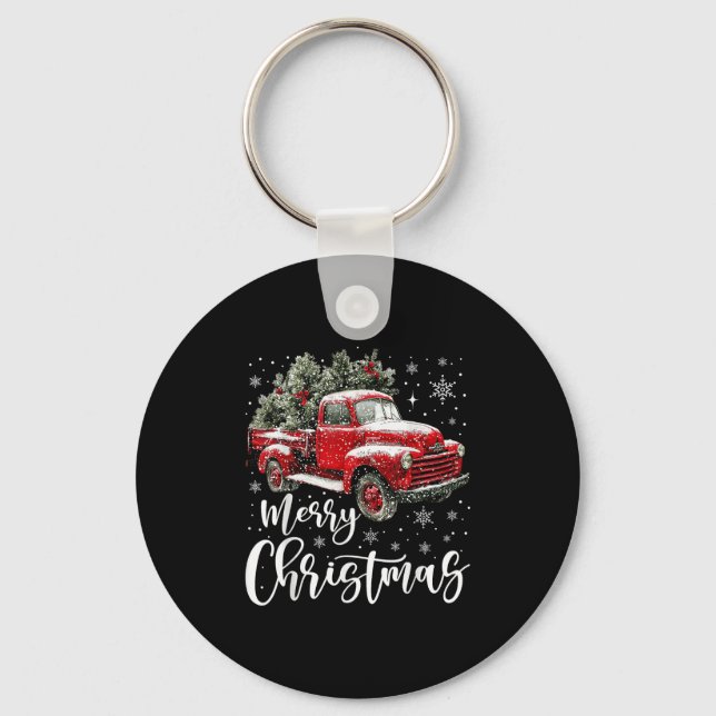 Merry Christmas Red Truck Family Matching Christma Nyckelring (Framsida)