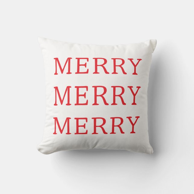 Merry Christmas Red & White Throw Pillow Kudde (Framsida)